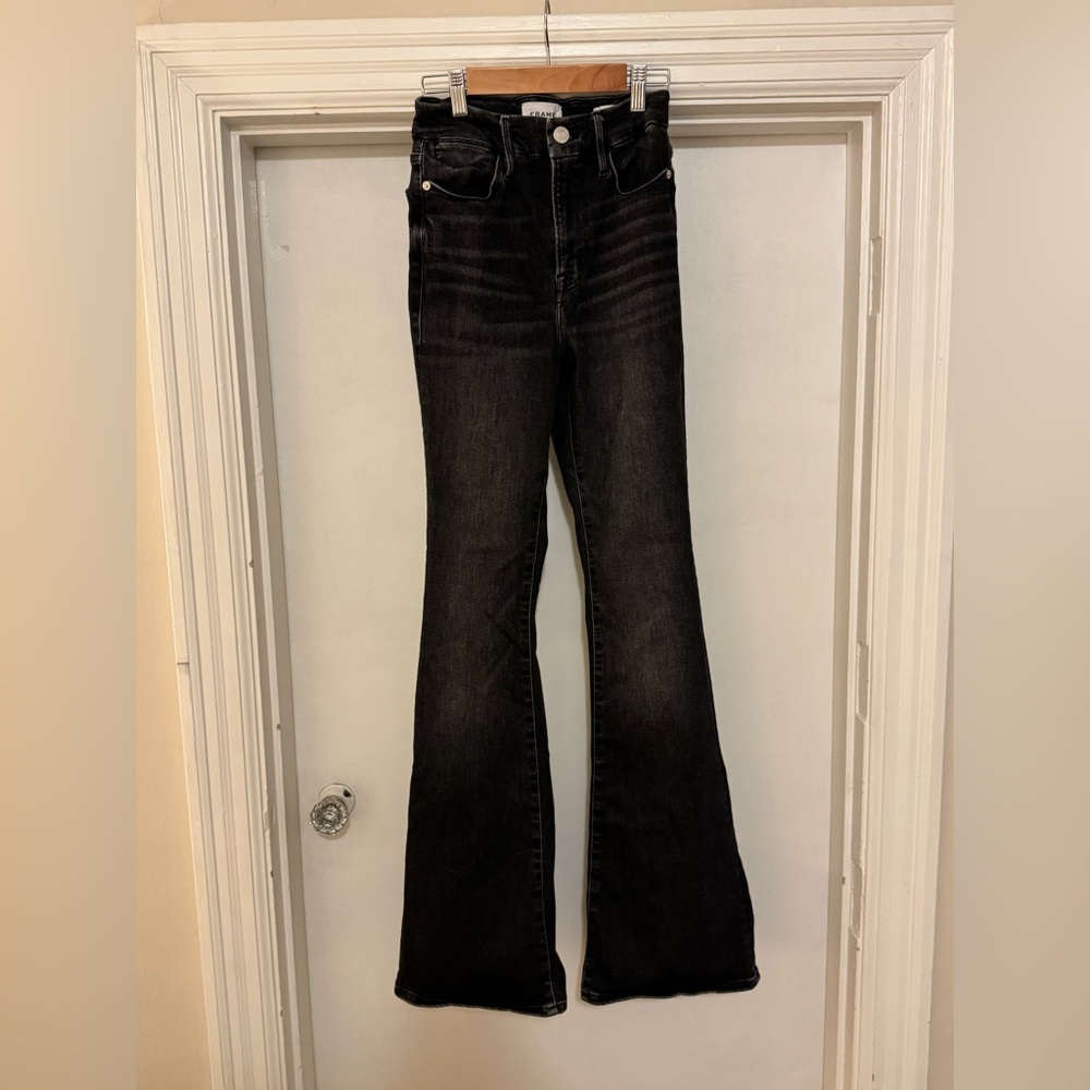 Frame Denim Black High-Rise Flare Jeans